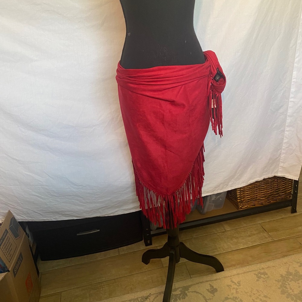 Ellie Kate Red Faux Suede Fringe‎ Wrap Shawl Scarf Sarong SHA1560 One Size NEW